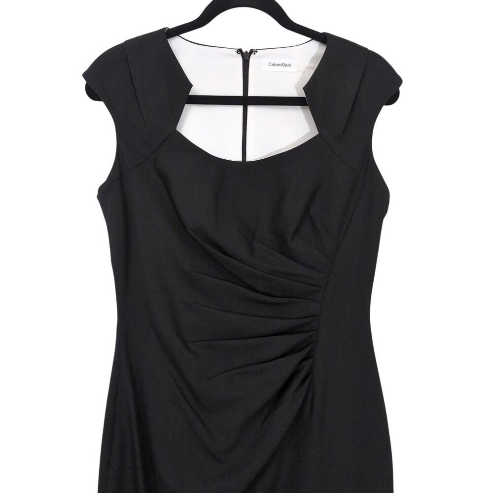 Calvin Klein Sheath Dress Womens 6 Black Cap Sleeve Cut Out Neck LBD Career Date - Picture 4 of 13